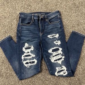 American Eagle Jeans destroyed-patch underneath denim Size 10 high Rise Jegging
